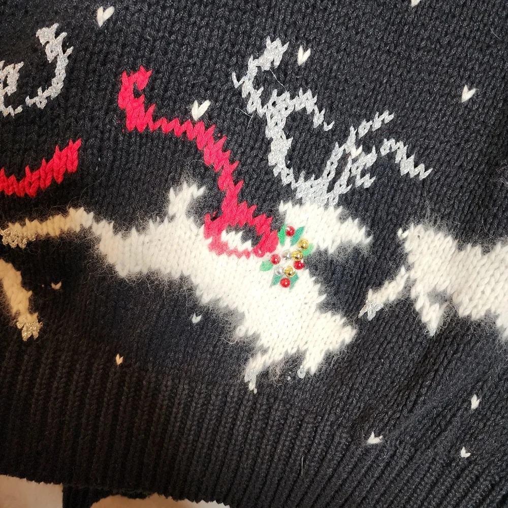 NWT Vintage Lauren Hansen‎ Roll Neck Hand Knitted Snowflake Reindeer Sweater L